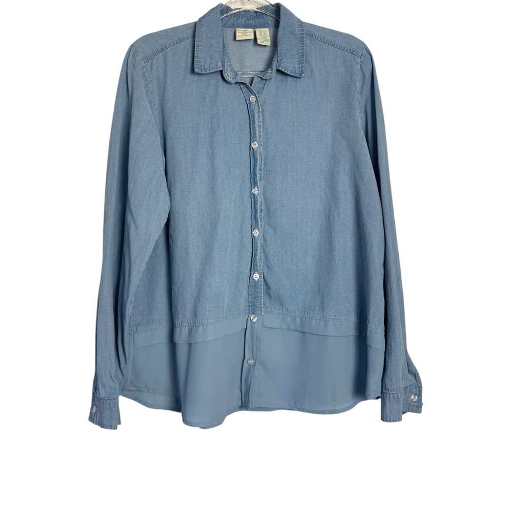 Caribbean Joe Sheer Hemline Denim Shirt Button Down Size XL